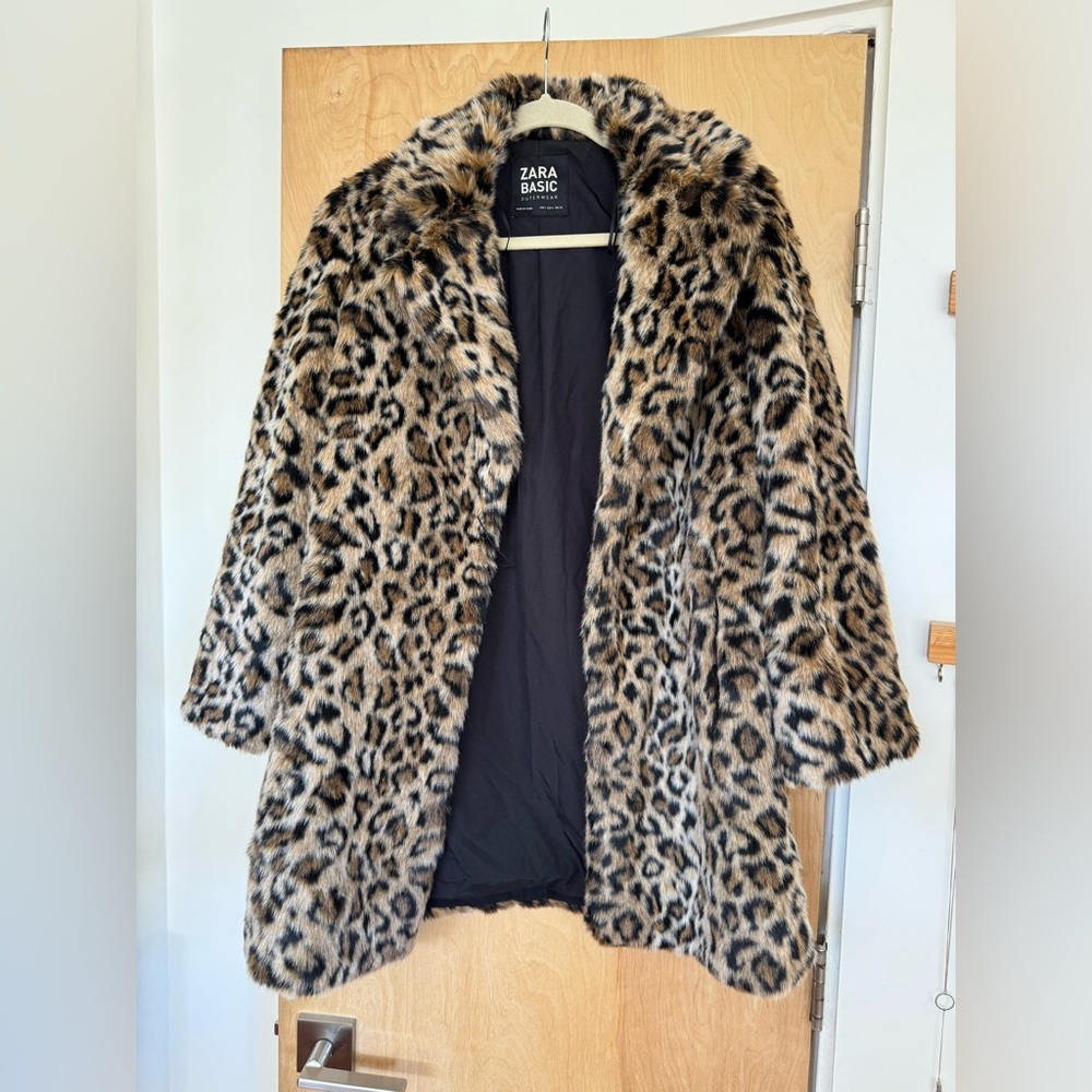 Leopard Faux Fur Coat Zara Small